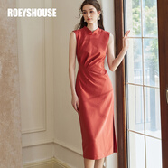 ROEYSHOUSE羅衣復(fù)古新中式收腰連衣裙秋季新款時(shí)尚立領(lǐng)修身旗袍裙10974 橘紅色 M