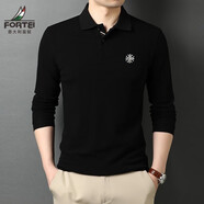 富鋌（FORTEI）純色T恤男中青年男士純棉翻領(lǐng)長(cháng)袖t恤2023新款男士純色商務(wù)內搭  黑色 XL 115/175/52