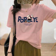 诗兰哥弟菲（BI GIRDEAR OSE）韩版圆领短袖T恤女夏短款宽松半袖学生上衣时尚印花薄款 粉色(大力水手) S