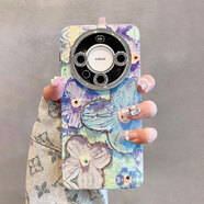 藍妮子 華為mate70pro手機殼mate60pro保護套mate70手機殼 MATE70PRO+優(yōu)享版手機殼全包防摔潮牌40pro 油畫紫藍花朵-藍光點鉆-自帶閃粉鏡頭膜 華為Mate60Pro