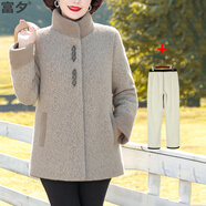 富夕新款中年媽媽裝冬季毛呢外套加絨時(shí)尚中老年女裝加厚保暖大碼棉衣 駝色帶加絨厚褲 XL 建議85-110斤