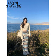 舒芳蝶（shufangdie）連衣裙女裝2024年秋冬季短款長袖白色針織上衣顯瘦半身裙兩件套女 針織上衣+半身裙【套裝】 XL