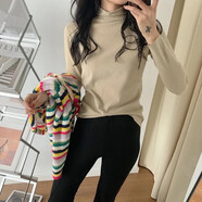 相伊戀人打底衫女外穿25年春秋季半高領(lǐng)純色內(nèi)搭打底衣百搭面膜衣長袖T恤 米杏色【加厚德絨款】 均碼 【適合80-130斤】