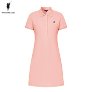 POLOWALK女士短袖連衣裙夏季新款中長(cháng)款修身運動(dòng)純色polo裙 粉桔色 M (160)