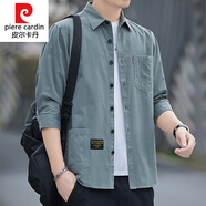 皮爾卡丹（pierre cardin）薄歀純.棉針織襯衫男長(zhǎng)袖春夏款青年工裝上班上衣七.分袖 5007中*袖灰綠色 M 50-55公斤