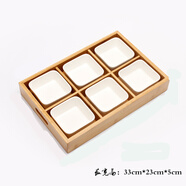 NUOLIKES 竹制干果盤(pán)日式分格陶瓷調味碟零食拼盤(pán)客廳果盤(pán)酒吧ktv點(diǎn)心碟 六宮格盤(pán)+6瓷碗套裝