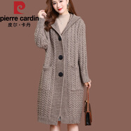 皮爾卡丹（pierre cardin）2025針織開(kāi)衫女士中長(zhǎng)款春秋新款加厚大|衣寬松連帽保暖毛衣外套 駝色 XL 建議115-130斤