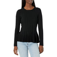BCBGMAXAZRIA 女式長袖圓領套頭荷葉邊毛衣上衣 Black X-Large