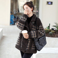 穆夏百合毛呢大衣女2025秋裝新款春冬季女裝短款呢子大衣女士羊羔毛絨外套 咖格 L (128-140斤)