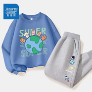 真維斯男童套裝秋季新款兒童秋天卡通上衣中大童小男孩外穿薄款運動(dòng)秋裝 【薄款套裝】藍（動(dòng)）灰（星） 130