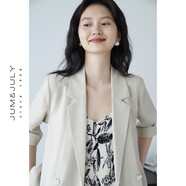 嘉茱莉夏季新款短袖西裝外套女薄款小西裝小個(gè)子通勤上衣休閑西服 米杏色 S