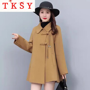 TKSY新中式國風(fēng)盤扣毛呢外套女秋冬2025新款斗篷披肩嘉興雙面羊毛大衣 駝色- M 【80-125斤】