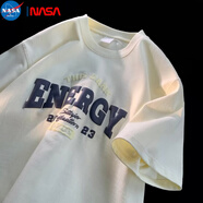 NASA MARVEL美式復(fù)古短袖t恤男夏季寬松oversize潮牌印花體恤純棉半袖上衣 杏色 M