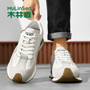 木林森（MULINSEN）男鞋運(yùn)動(dòng)鞋2025新款春季透氣男士休閑鞋真皮小白鞋軟底阿甘潮鞋子 米白色 40 皮鞋碼