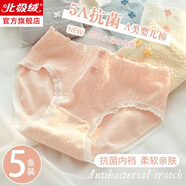 北極絨女士內(nèi)褲女純棉100%棉抗菌夏季薄款高彈透氣少女生中腰三角短褲衩 四葉小花純棉系列 5條 L 【推薦體重95-125斤】