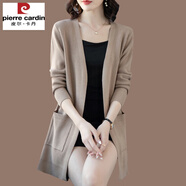皮爾卡丹（pierre cardin）春秋薄款羊毛開衫女中長款毛衣外套媽胖媽碼大披肩外搭寬松羊毛 駝色 5XL 建議170-185斤