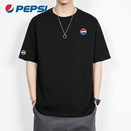 百事（PEPSI）/百事可樂純棉短袖t恤男女同款2023夏季新款休閑寬松打底衫 【Pepsi】黑色 M110-130斤