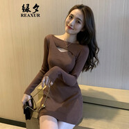 綠夕（REAXUR）秋裝連衣裙女2025新款小個子緊身包臀裙子針織打底氣質性感小黑裙 咖啡色 S