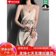 創(chuàng)意女郎真絲睡衣桑蠶絲女帶胸墊性感夏吊帶睡裙睡袍薄款套裝感 香檳色單裙(帶胸墊) 均碼 M[建議80-100斤]