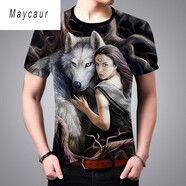 香港潮牌高檔品牌3D印花休閑夏季男裝冰絲圓領(lǐng)t恤男中國風(fēng)衣服男士短袖男t恤圖案體.桖血 020美女狼短袖  M101-119/165CM