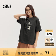 Semir[商場(chǎng)同款]史努比系列短袖T恤女中長(zhǎng)款印花2024新款純棉秋裝 深灰20941 155/80A/S