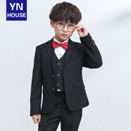 衣諾坊兒童西服套裝花童男童演出服西服休閑主持人禮服 黑色6:西服 西褲 馬甲 襯衫 配飾 140 （建議體重：54-67斤）