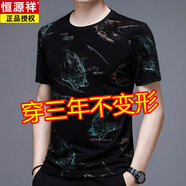 恒源祥桑蠶絲圓領(lǐng)短袖t恤夏季裝男士絲光棉體恤2023新款高端打底衫 hyx-20686狼頭短T恤黑綠 180/96A