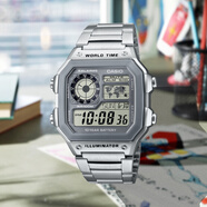 卡西歐（CASIO）嫩色復(fù)古運(yùn)動(dòng)小方塊ins百搭休閑防水表W218HC-4A2/2A 8A 電子表 AE-1200WHD-7A灰色 【附加貼膜】