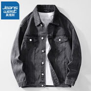 真維斯（JEANSWEST）春秋牛仔外套男2025新款潮牌日系復(fù)古純色夾克寬松大碼長袖上衣男 DLL-1128黑灰 2XL 碼