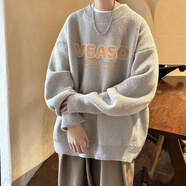 OEMG日系復古毛衣男女秋冬季加絨加厚保暖內搭上衣寬松休閑針織衫外套 灰色 L [建議110-125斤]