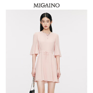 曼婭奴（MIGAINO）連衣裙2025夏季新款優(yōu)雅氣質(zhì)收腰顯瘦A字裙 粉紅色 155/80A/S