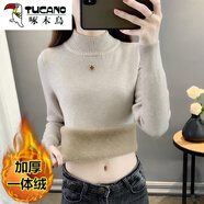 啄木鳥（TUCANO）秋冬加絨毛衣女加厚雙面一體絨內(nèi)搭半高領(lǐng)套頭打底針織衫保暖上衣 燕麥色【一體絨】 加厚 L 建議(105-120斤)