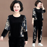 慕姝媽媽裝春裝金絲絨運(yùn)動(dòng)服套中老年女裝春裝時(shí)尚洋氣時(shí)尚休閑女裝 白色花 3XL建議120-130斤左右