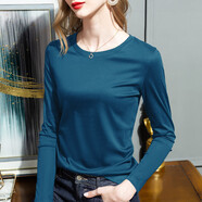 秋季精棉t恤女簡(jiǎn)約套頭圓領(lǐng)寬松雙面80支絲光棉T恤 孔雀藍圓領(lǐng) XXXL