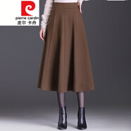 皮爾卡丹（pierre cardin）2023春秋款半身裙女高腰中年冬裙加厚毛呢a字裙百褶裙子針織 卡其色毛呢80厘米 4XL 140-150斤