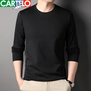 卡帝樂(lè )鱷魚(yú)桑蠶絲圓領(lǐng)長(cháng)袖T恤男春秋季純色打底體恤衫男士休閑寬 黑色 48100-120斤