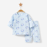 優(yōu)貝多（youbeiduo）嬰兒夏季套裝兒童純棉薄款中袖幼兒兩件套男童女無骨夏裝寶寶衣服 （藍色）中袖套裝 66cm