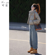 可茵（Keyin）棉服女短款2025年冬季新款韓版寬松小個(gè)子面包服立領(lǐng)棉衣外套女 棉服+牛仔褲 L