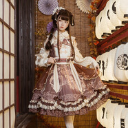 豹了個(gè)貓原創(chuàng  )lolita悅龍詩(shī)韻中華古風(fēng)jsk吊帶日常連衣蛋糕裙 棕色單裙子（無(wú)內搭） S