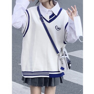 VZVG2025秋季穿搭一整套學(xué)院風(fēng)時尚毛衣女針織馬甲背心+襯衫+百褶短裙 (三)馬甲+打底襯衫+百褶裙 S