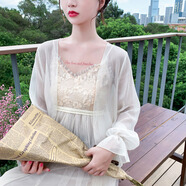 瑟空（SEKONG）2025夏新款女蕾絲開衫荷葉邊薄款清新沙灘風(fēng)外搭短款鉤花披肩WMN 女神簡約杏色 均碼