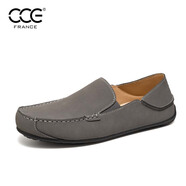 CCE牛皮男鞋復古時(shí)尚豆豆鞋一腳蹬舒適懶人鞋透氣可踩跟樂(lè )福鞋男9686 灰色 44
