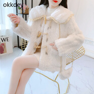 okkdey小香風(fēng)加厚仿羊羔毛絨短外套女冬季新款小個(gè)子皮毛一體毛絨大衣 白色 S(100以?xún)?