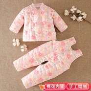 豆苗兒寶寶棉衣服純棉花手工棉襖嬰兒棉衣背帶棉褲套裝男女兒童小孩新生兒加厚保暖內(nèi)膽秋冬季一周歲 粉小花 66碼推薦年齡0-3個(gè)月