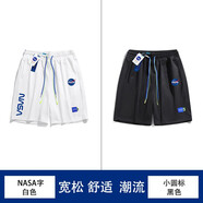 NASA LIKE官方潮牌短褲男夏季寬松五分褲男女休閑大褲衩直筒沙灘褲字母中褲 NASA字白色+小圓標(biāo)黑色 XL （推薦120-135斤）