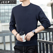 JEEP SPIRIT吉普休閑純棉圓領(lǐng)長(zhǎng)袖t恤男寬松春秋羅紋體恤衫套頭水洗繡標(biāo)打底 寶藍(lán) 常規(guī) 2XL (185) /104A建議165-175斤
