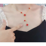 爾立四葉幸運(yùn)草彩金項(xiàng)鏈五花毛衣鏈女大小雙面鈦鋼不掉色輕奢流蘇氣質(zhì) [多花項(xiàng)鏈]雙面-金色紅