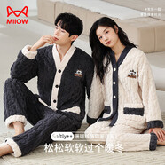 貓人【珊瑚絨加絨】情侶睡衣女士睡衣女冬【加厚保暖】開(kāi)衫提花家居服