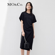 MO&Co.抗菌防螨愛(ài)心珠片解構不對稱(chēng)設計感顯瘦連衣裙摩安珂 黑色-第1批 M 165