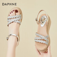 達芙妮厚底坡跟涼鞋女時(shí)尚優(yōu)雅軟底氣質(zhì)女鞋配裙子百搭高跟鞋女4622303004 銀色 36 